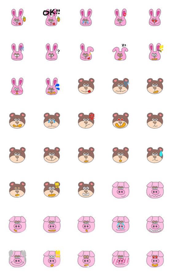 [LINE絵文字]Rabbit Bear Pigの画像一覧