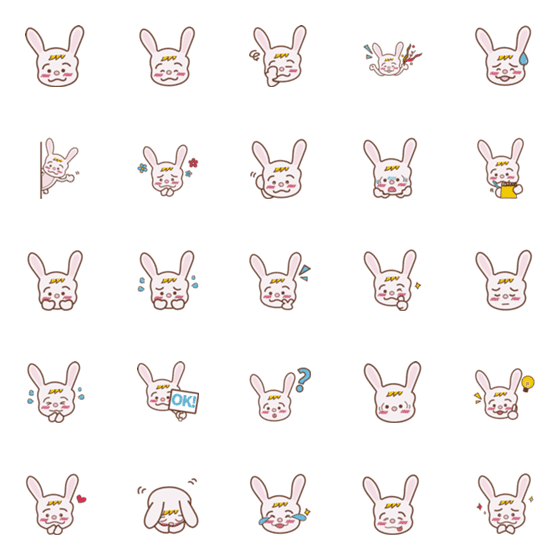 [LINE絵文字]Cute Pink Bunny Emojiの画像一覧