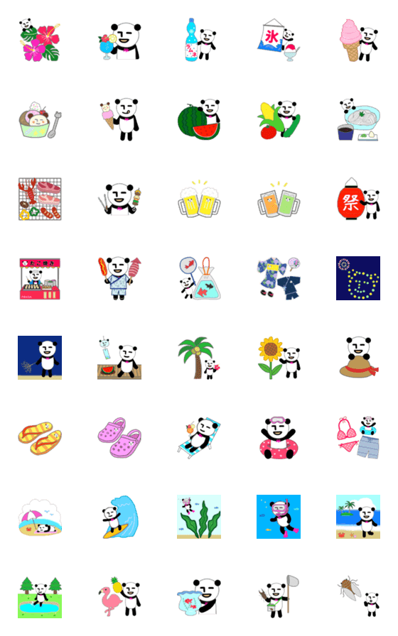 [LINE絵文字]無表情パンダRK 絵文字～夏～の画像一覧