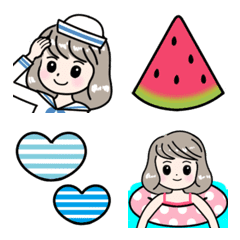 [LINE絵文字] 動く♥夏のボブヘアガール絵文字の画像