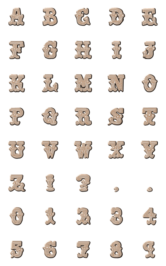 [LINE絵文字]ビンテージ風の英数文字の画像一覧