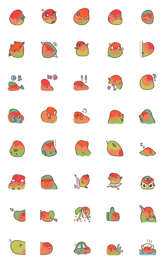 [LINE絵文字]Cute parrots！(Lovebirds)の画像一覧