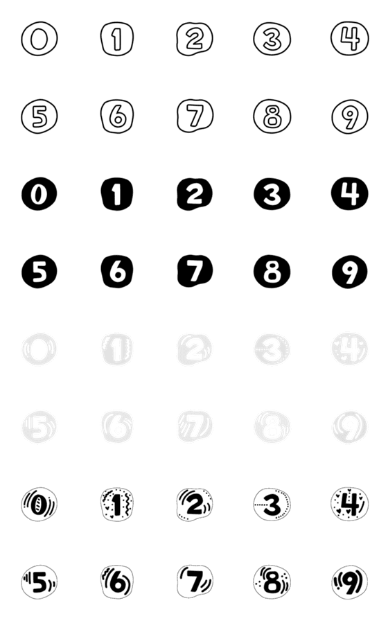 [LINE絵文字]Number 0-9 white black V. 3.1の画像一覧