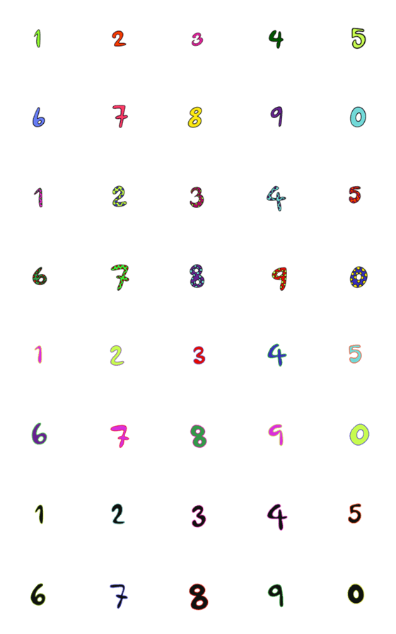 [LINE絵文字]Neon color numberの画像一覧