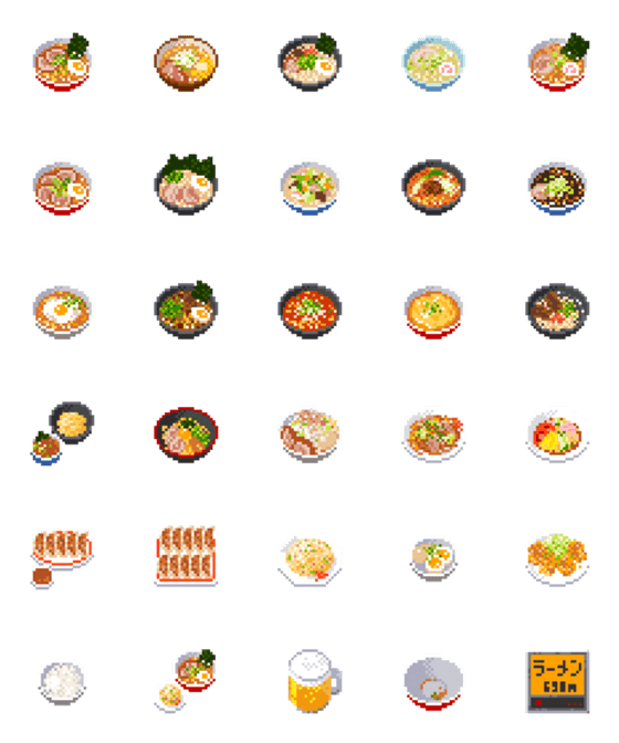 [LINE絵文字]ドット絵 ラーメン絵文字の画像一覧