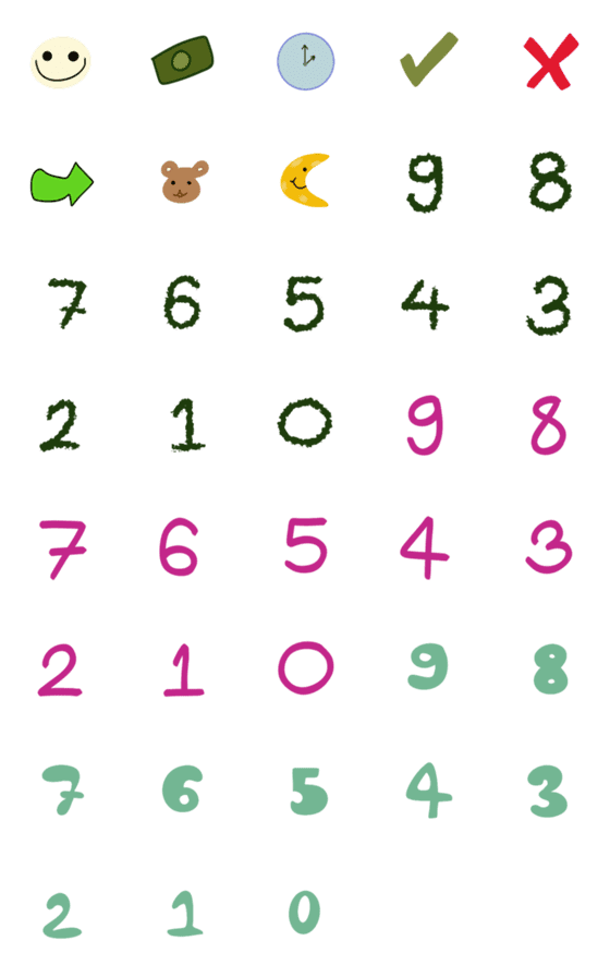 [LINE絵文字]Pink green numberの画像一覧