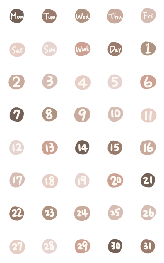 [LINE絵文字]Date ＆ Number - Brown Colorの画像一覧