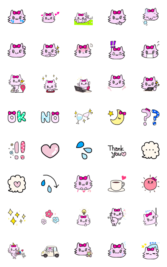 [LINE絵文字]pretty CAT ribbonの画像一覧