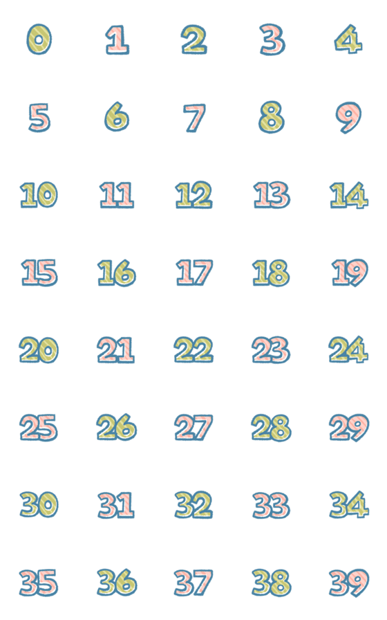 [LINE絵文字]数字・ピンク・グリーン（0～39）の画像一覧