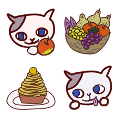 [LINE絵文字] 秋の食べ物と猫のミイネの画像