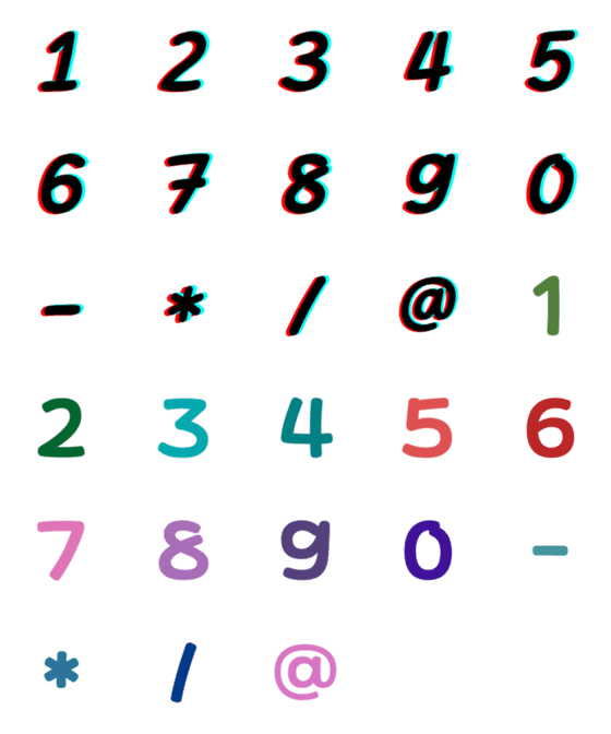 [LINE絵文字]Numbers 1-10 neon colors + pastel colorsの画像一覧