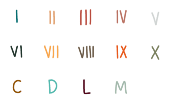 [LINE絵文字]Emoji: Roman numerals fantastic colorsの画像一覧