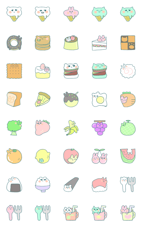 [LINE絵文字]たべものどうぶつの画像一覧