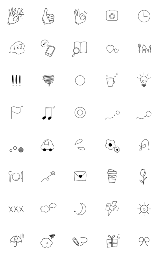 [LINE絵文字]simpleモノクロ絵文字の画像一覧