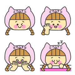 [LINE絵文字] かわいい絵文字♡ねこの着ぐるみ女の子の画像