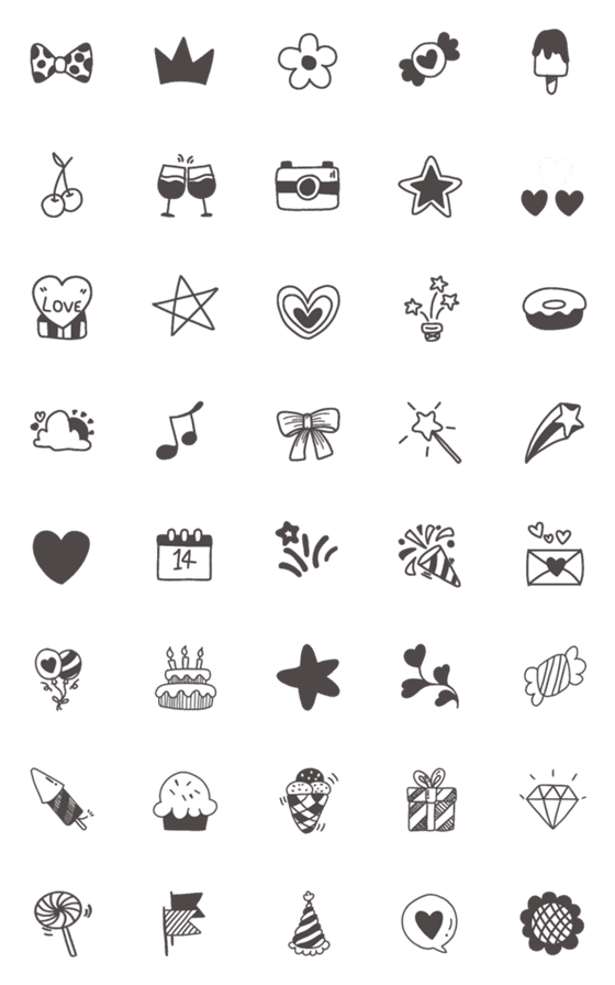 [LINE絵文字]emoji decoration black and whiteの画像一覧