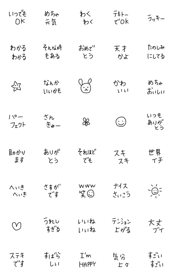 [LINE絵文字]ちいもじ（つぶやく）ポジティブバージョンの画像一覧