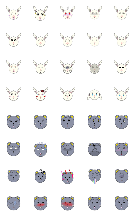 [LINE絵文字]chupawrabbit ＆ grey emoji vol.1の画像一覧