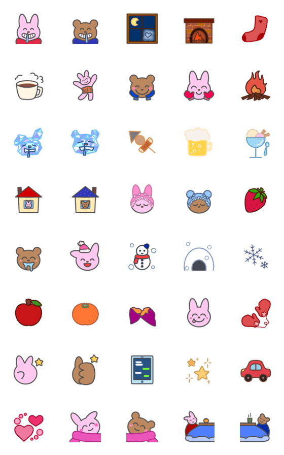 [LINE絵文字]冬は暖かく過ごそう クマ＆ウサギの画像一覧