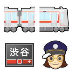 [LINE絵文字] 東京〜神奈川 赤い私鉄電車と駅名標 絵文字の画像