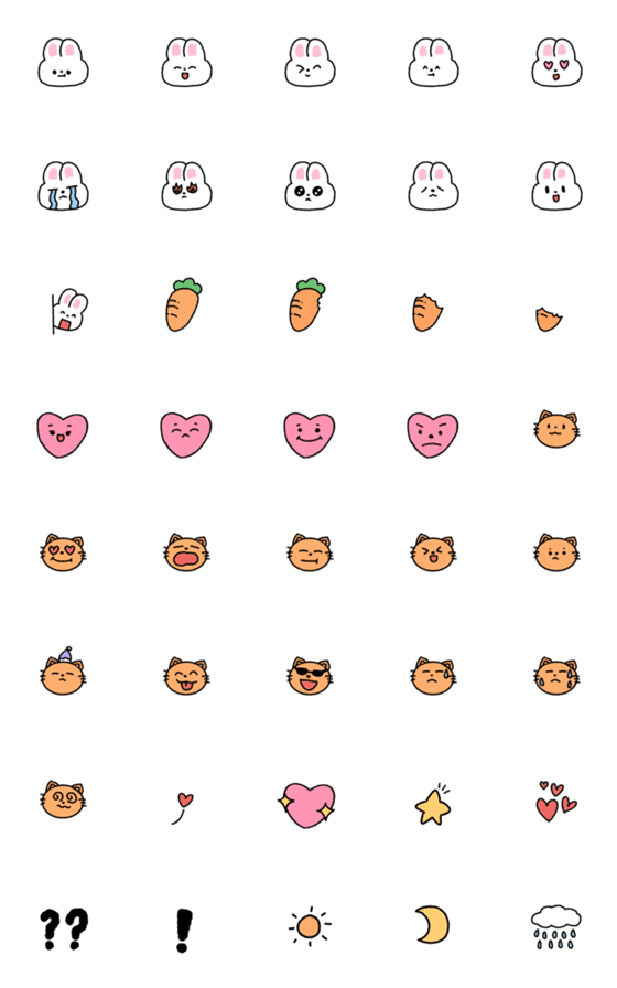 [LINE絵文字]little rabbit and cat : emojiの画像一覧