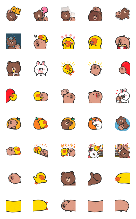 [LINE絵文字]Capybara Mom＆Baby x BROWN ＆ FRIENDSの画像一覧