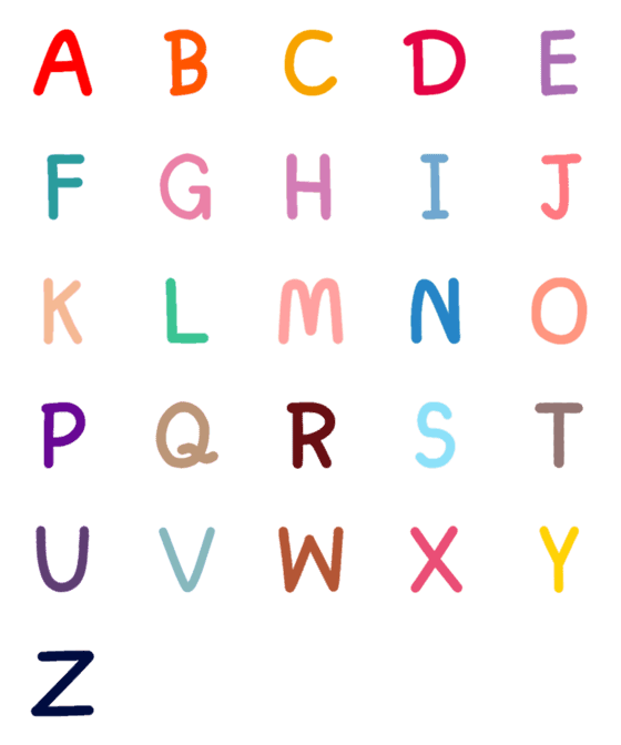 [LINE絵文字]English alphabets in bright colorsの画像一覧