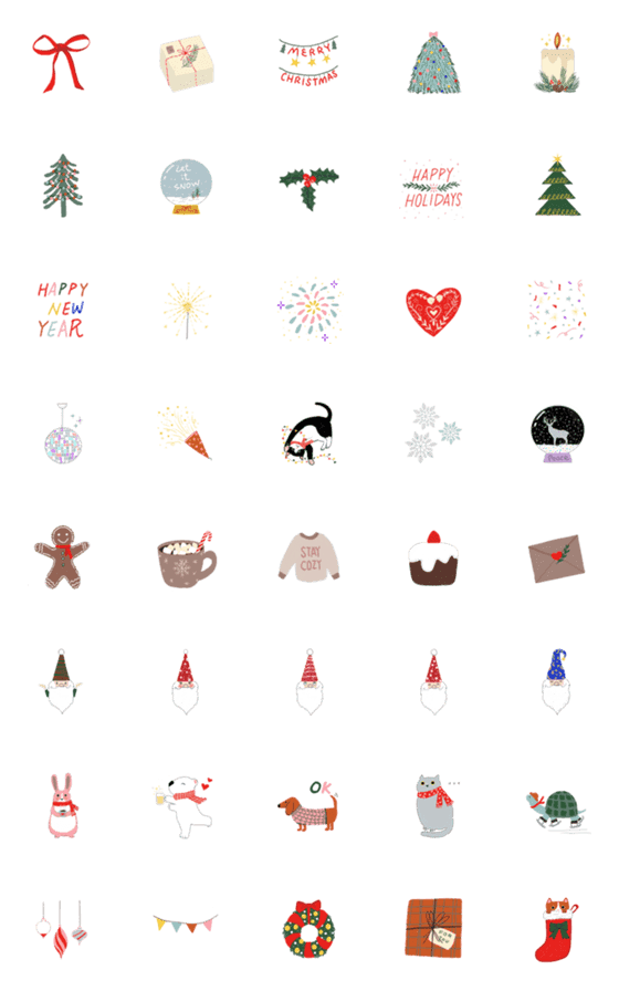 [LINE絵文字]Crayon Christmas ＆ New Year cute emojiの画像一覧