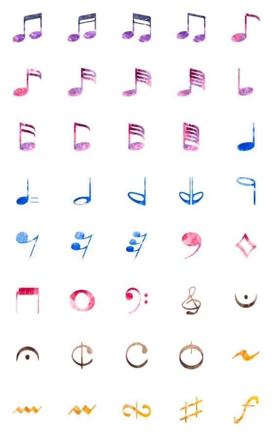 [LINE絵文字]Watercolor Music Note Stickersの画像一覧