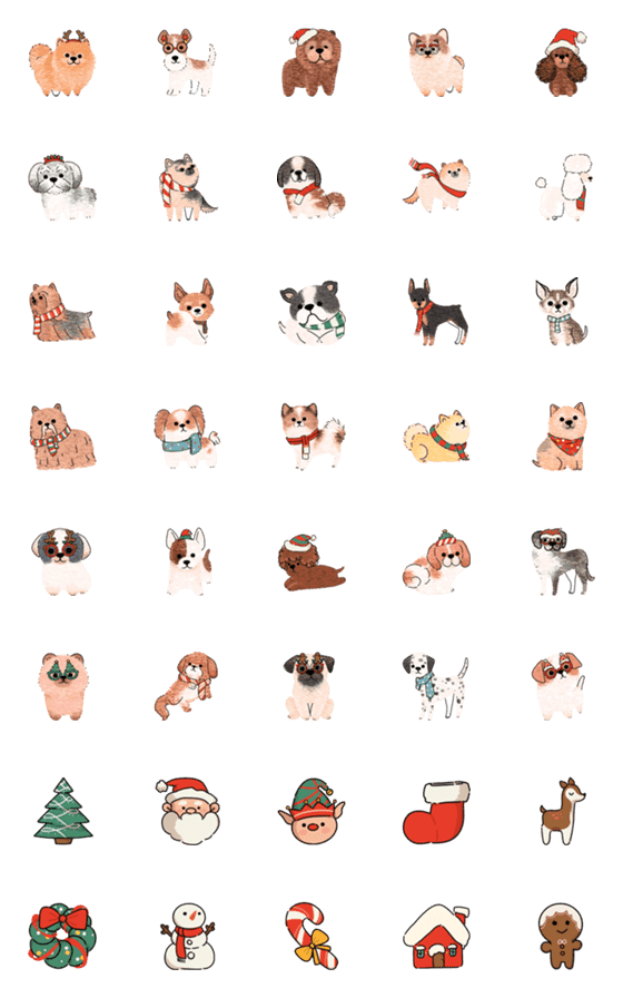 [LINE絵文字]Doggy Christmas Emojisの画像一覧