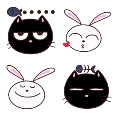 [LINE絵文字] Black cat and cute rabbitの画像