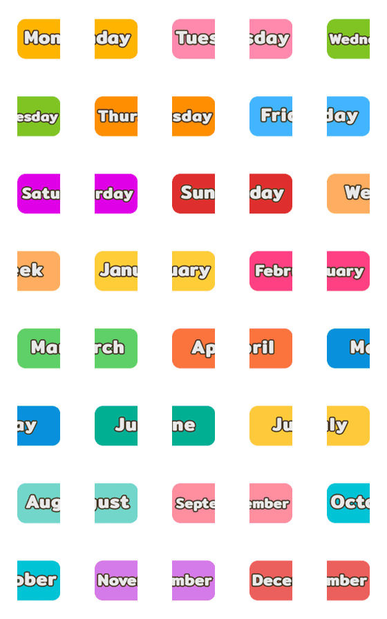 [LINE絵文字]Colorful Day ＆ Month for work in dailyの画像一覧