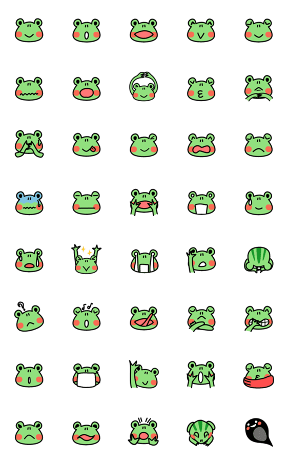 [LINE絵文字]カエルちゃんのかわいい表情の絵文字の画像一覧