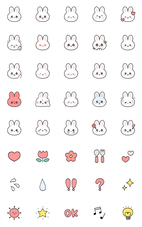 [LINE絵文字]シンプルかわいい白いうさぎさん絵文字の画像一覧