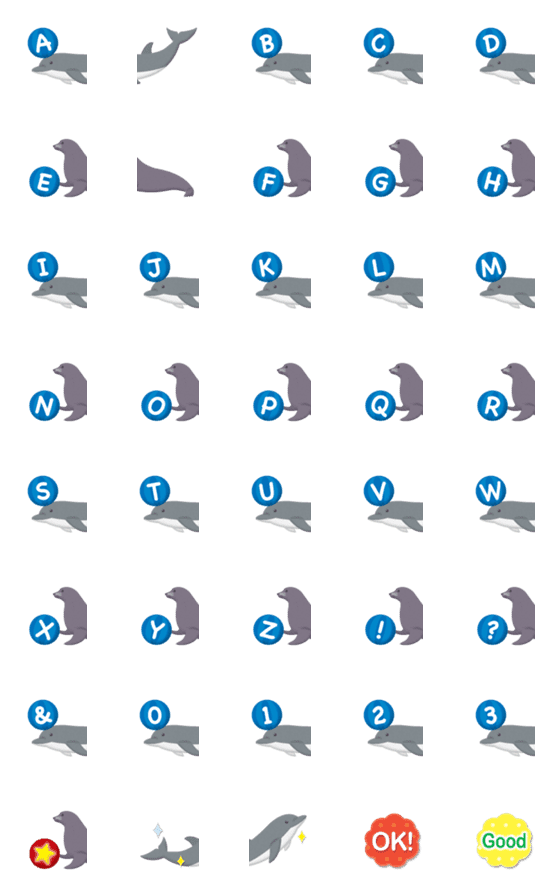 [LINE絵文字]つながる イルカとアシカ アルファベットの画像一覧