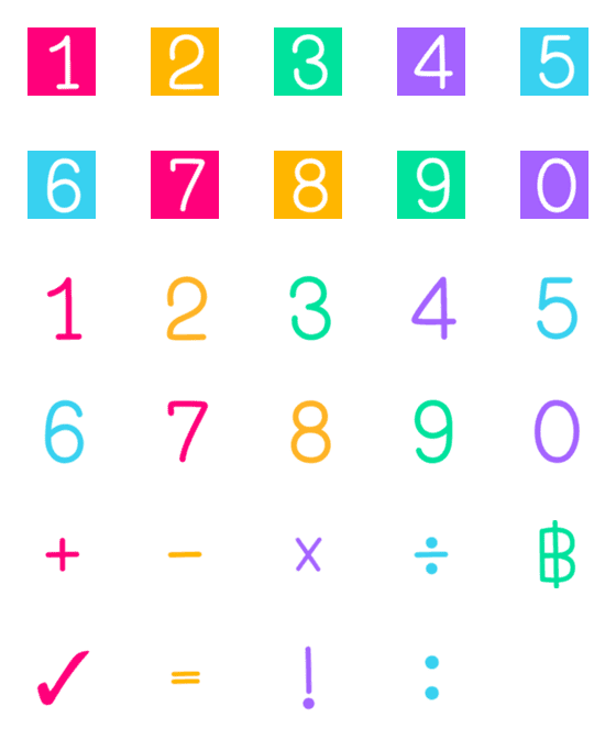 [LINE絵文字]Number cute multi colorの画像一覧