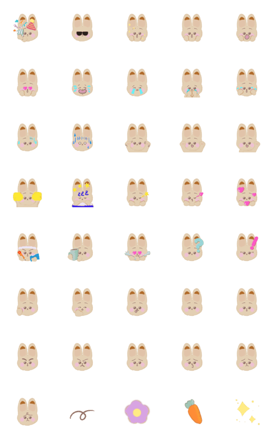 [LINE絵文字]napopopopo Simple eyebrows rabbit emojiの画像一覧