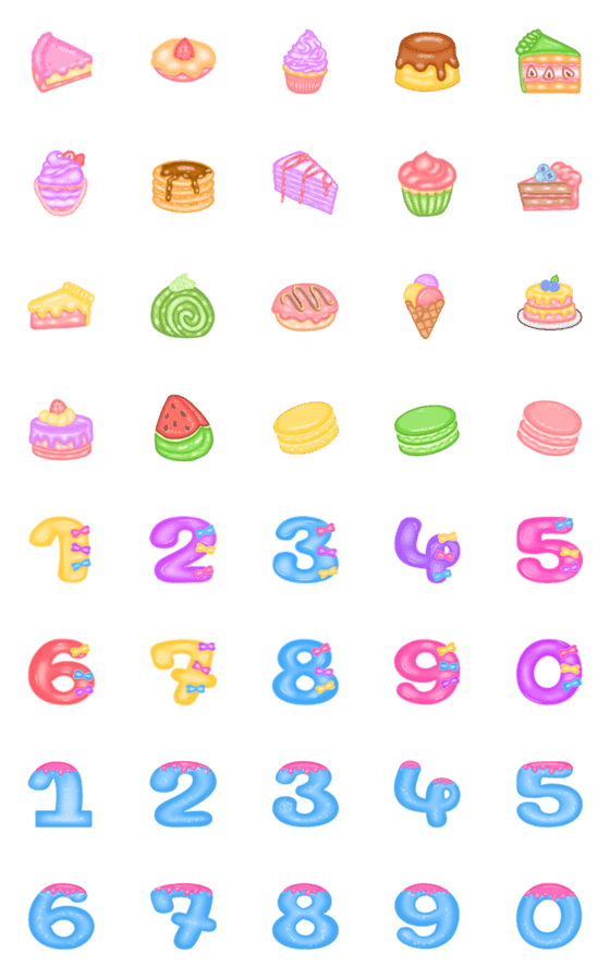 [LINE絵文字]Sweets emoji with full set of numbersの画像一覧