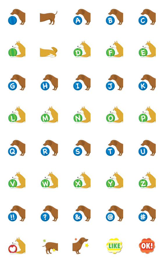 [LINE絵文字]つながる ダックスフントと柴犬 英文字の画像一覧