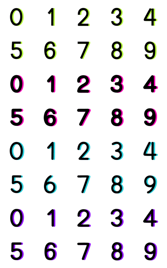 [LINE絵文字]Number black colorful neon colorの画像一覧