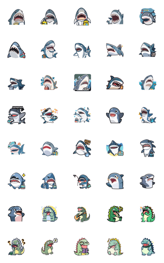 [LINE絵文字]Shark and Dinosaur small Sticker Setの画像一覧