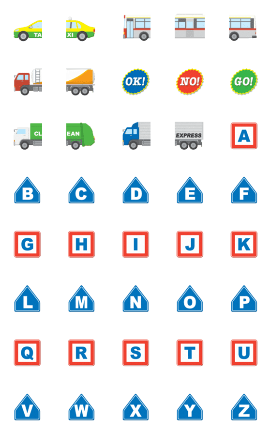 [LINE絵文字]つながる はたらく車と交通標識風 英文字2の画像一覧