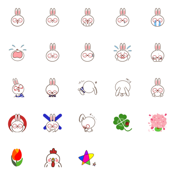 [LINE絵文字]メガネうさぎ うさこ絵文字の画像一覧