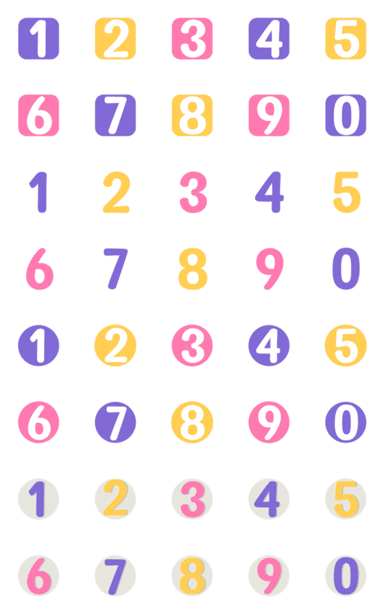 [LINE絵文字]Numbers emoji cute color colorful pastelの画像一覧