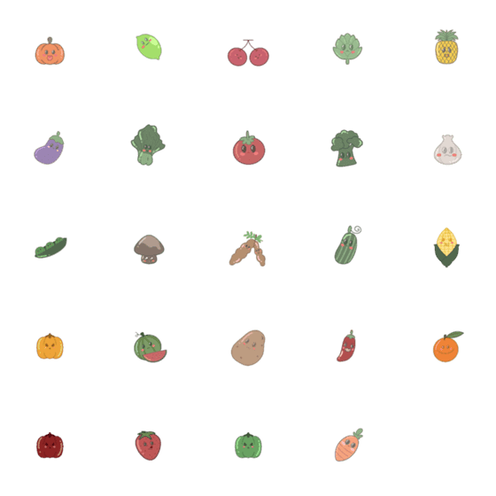 [LINE絵文字]Cute Fruit ＆ Little Vegetablesの画像一覧