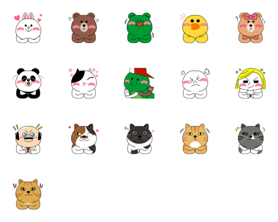 [LINE絵文字]Many Cat Fold Hand with BROWN ＆ FRIENDSの画像一覧