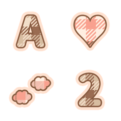 [LINE絵文字] 格子縞 茶色 ピンク ♥ ABC 123 英語 数字の画像