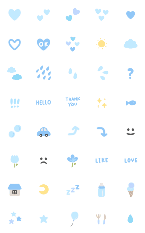 [LINE絵文字]パステルブルーな絵文字の画像一覧