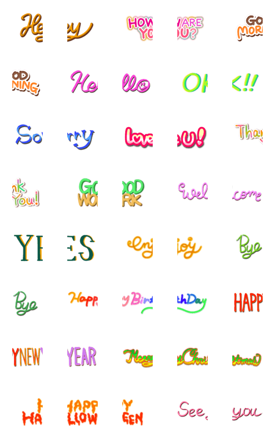 [LINE絵文字]つなげて大きく♥挨拶 英語 レタリング文字の画像一覧