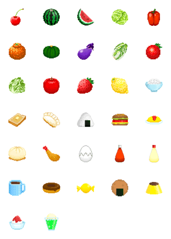 [LINE絵文字]ドット絵の食べ物の画像一覧